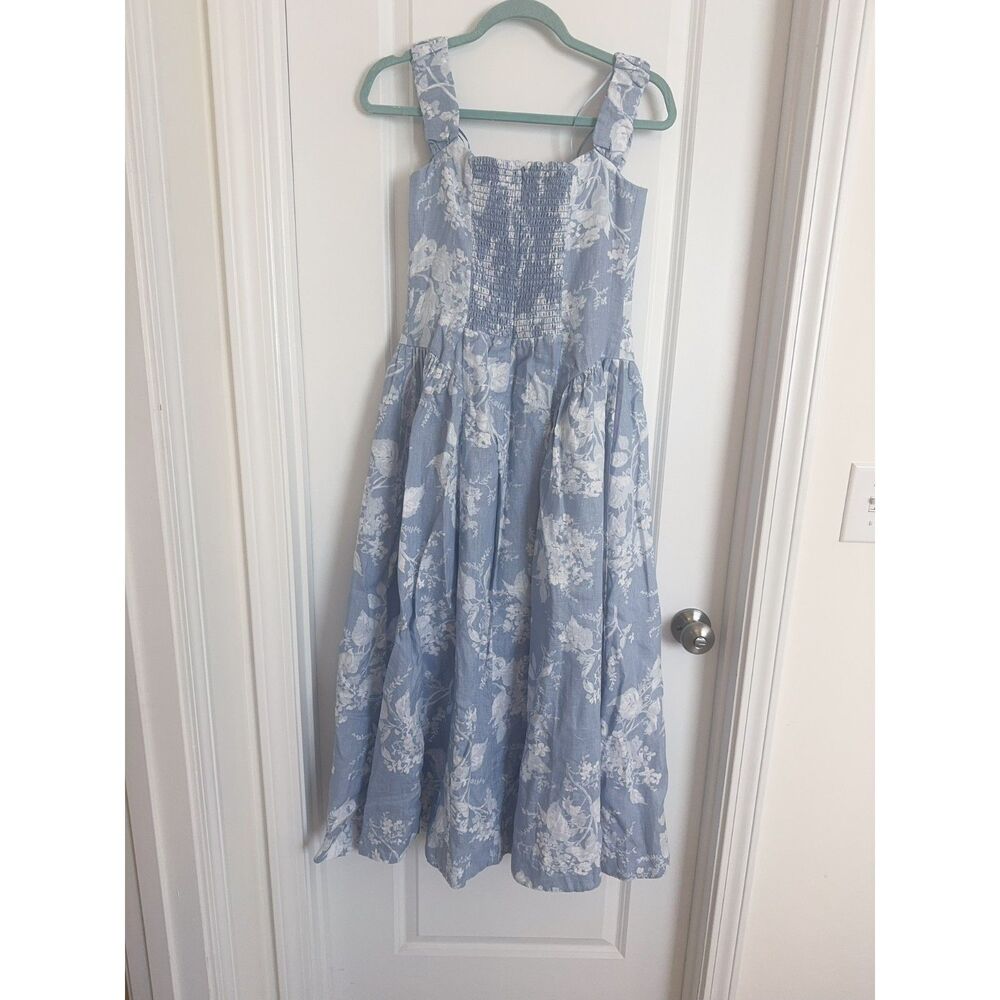 NWT Reformation Monet Linen Dress Angelic Blue Floral Size 10